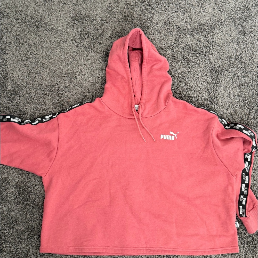 Puma Pink Hooded Cropped Sweatshirt with Logo Tape